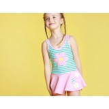 Children flowers striped one-piece swimwear