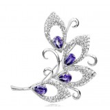 Delicate feather zircon crystal brooch