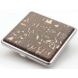 Egyptian style steel + leather automatic cigarette case