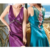 Emulation silk sexy lace embroidered nightgown 