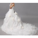 Feather One shoulder flowers trailing wedding dress