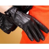 Female leather black sheepskin gloves