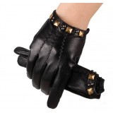 Female temperament of winter brief paragraph leather gloves