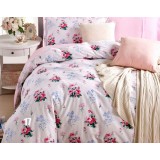 Flowers light color cotton satin 4pcs bedding sheet set