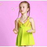 Green bow one-piece swimwear for little girls