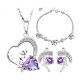I love you Sterling silver amethyst jewellery sets