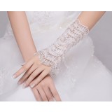 lace flowers rhinestone bridal gloves