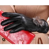 Ladies true sheepskin wool warm fox hair bulb gloves