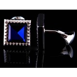 Legend Sir - French shirt cuff plating silver sapphire blue square cufflinks