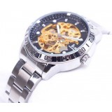 Men luminous steel strap automatic mechanical watch