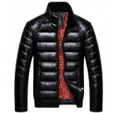 Men's casual leather down jacket