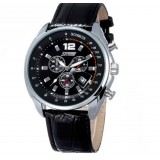 Men's large dial leather strap calendar quartz watch