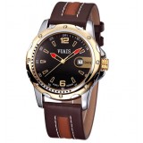 Men's leather band large dial calendar watch