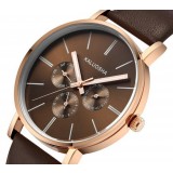 Men's leather strap quartz watch