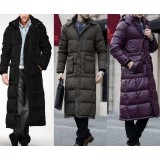 Men's longer section knee-length down coat