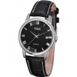 Men's slim leather strap calendar quartz watch