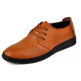 Men's summer lacing small holes leather shoes