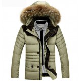 Men's thick fur collar duck down jacket with hat