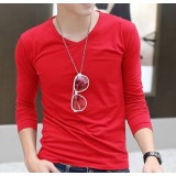 Men's thick long-sleeved V-neck t-shirt