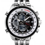 Men steel strap dual display quartz watch