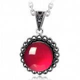 Ms. titanium silver rose red jade pendant