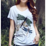New summer Women's loose dragonfly short-sleeved T-shirt