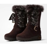 Rabbit fur rivets short boots