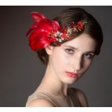 Red feather bridal hair accessories