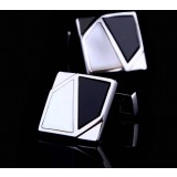 Shell black agate - French men's shirt cuff silver plated black cufflinks