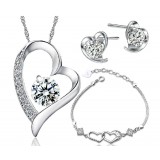 Silver crystal heart-shaped jewelry sets