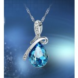 Silver water drop blue crystal pendant 