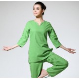 Small V-neck cotton and linen yoga clothing suit