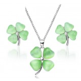 Sterling silver clovers cat's eye pendant sets