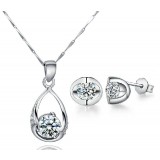 Sterling silver crystal water drop jewelry sets