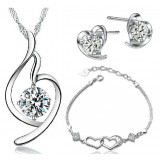 Sterling silver heart-shaped three suits crystal jewelry sets