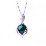Sterling silver natural green agate fox pendant