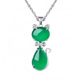 Sterling silver natural jade lady cat pendant