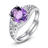 Sterling silver natural purple crystal woman engagement ring