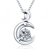 Sterling silver zircon moon and star necklace