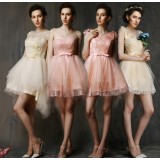 Summer short style champagne color bridesmaid dress