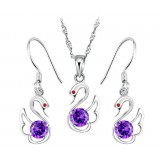 Swan 925 sterling silver amethyst jewelry set
