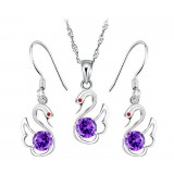 Swan 925 sterling silver amethyst jewelry set