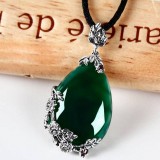 Titanium silver natural blackish green agate pendant