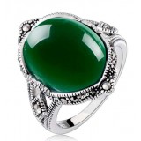 Titanium silver natural green agate vampire's ring