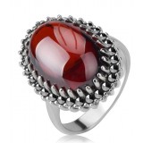 Titanium silver natural red agate classic vampire's ring