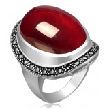 Titanium silver natural red agate high-end vampire's ring