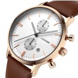 Waterproof leather strap quartz watch