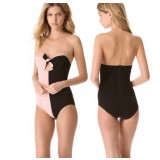 White + black mixed colors one-piece swimwear