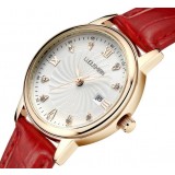 Woman leather strap rhinestone quartz watch