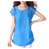 Women chiffon scoop neckline short sleeve T-shirt